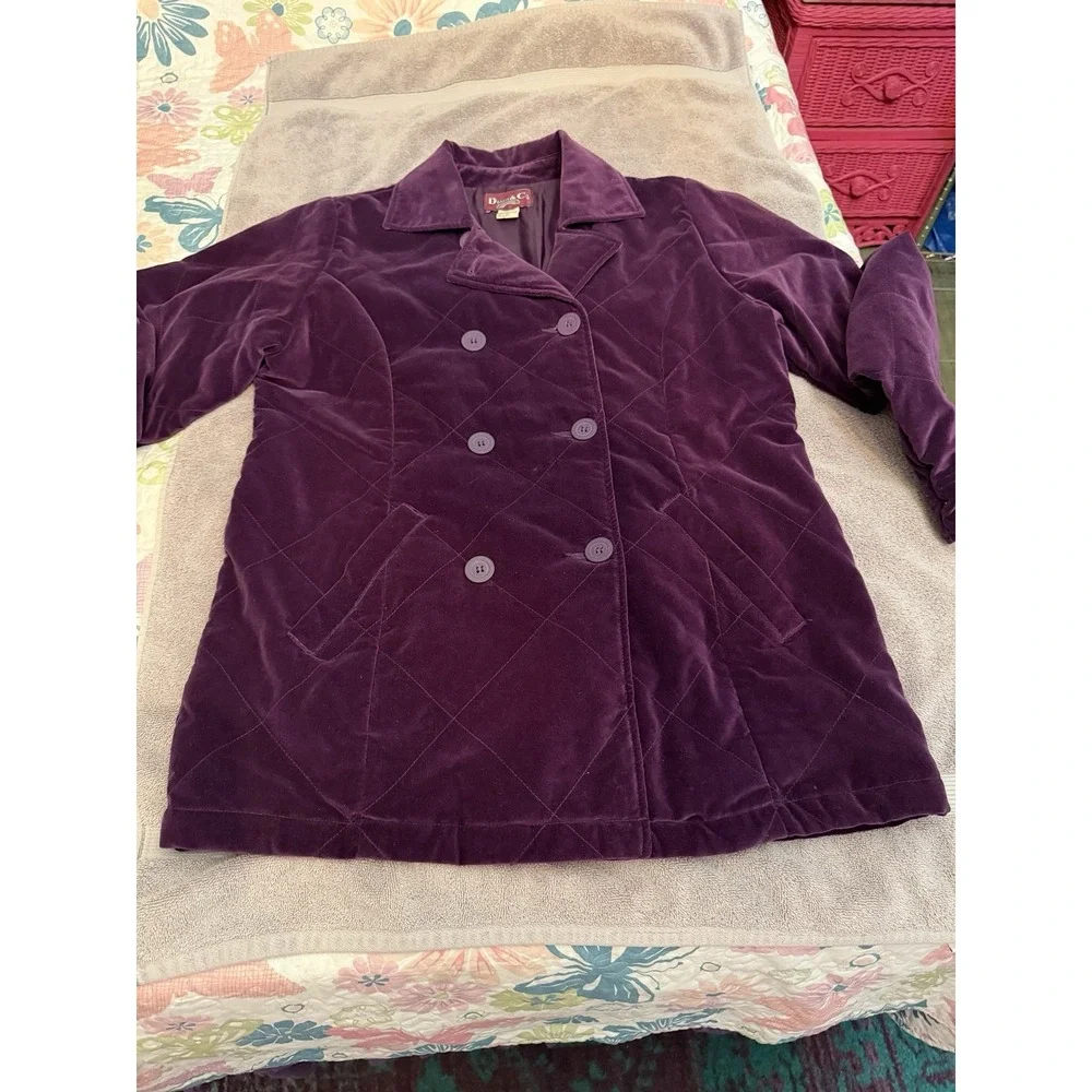Vtg 80s Quilted Velvet Coat Womens M Double Breasted Lined Purple Whimsigoth EUC